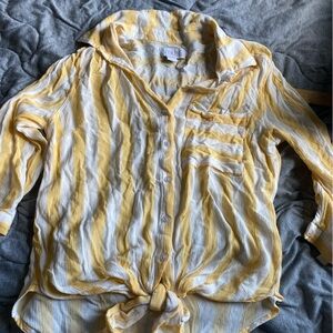Vixbe button up blouse high low shirt yellow striped shirt casual button down